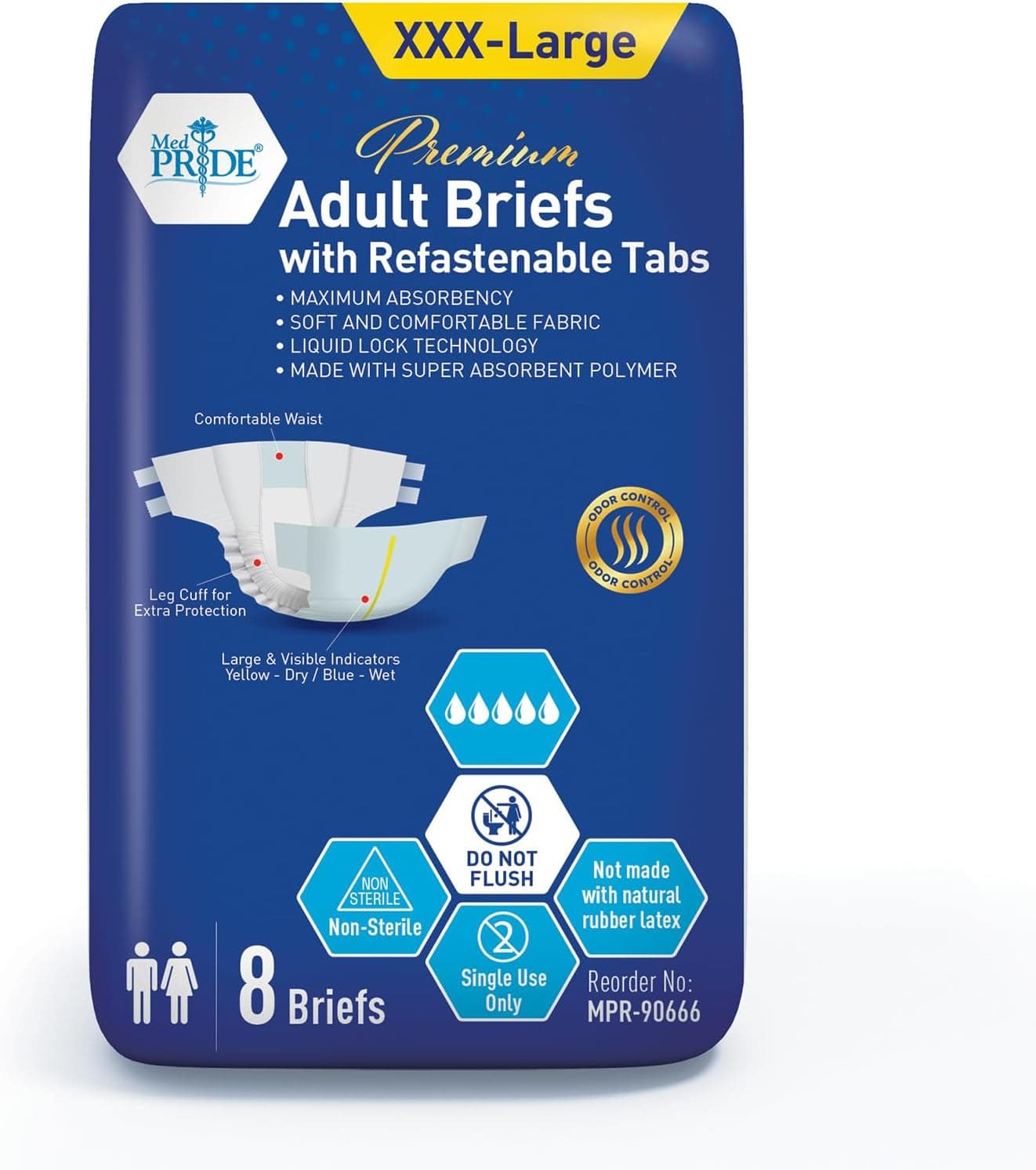 MED PRIDE Maximum Absorbency Adult Briefs for Incontinence with Refastenable Tabs XXXLarge Case of 32 UltraAbsorbent Adult Diapers for Men Women Bladder Control Unisex Disposable Underwear