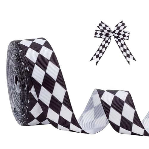 PH PandaHall 20 Yards Black and White Checkered Ribbon 086 Diamond Plaid Ribbon Craft Gingham Grosgrain Ribbon Decorative Ribbons for Gift Wrap Cake Party Decoration Bow Holiday Christmas
