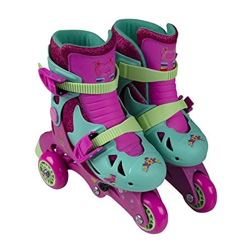 PlayWheels Trolls Glitter Convertible 2in1 Skates Junior Size 69 Switch Between TriWheel and Inline for Versatile Skating Fun Adjustable Fit with Secure Straps and Comfortable Padding