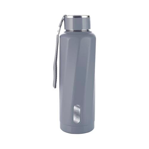 CELLO Puro Steel-X Turbo 600 Inner Steel Insulated Water Bottle 500 ml, Light Grey | Food Grade, BPA Free | Leakproof Lid Easy to Carry Wrist Belt Water Bottle for College, Office, Travel
