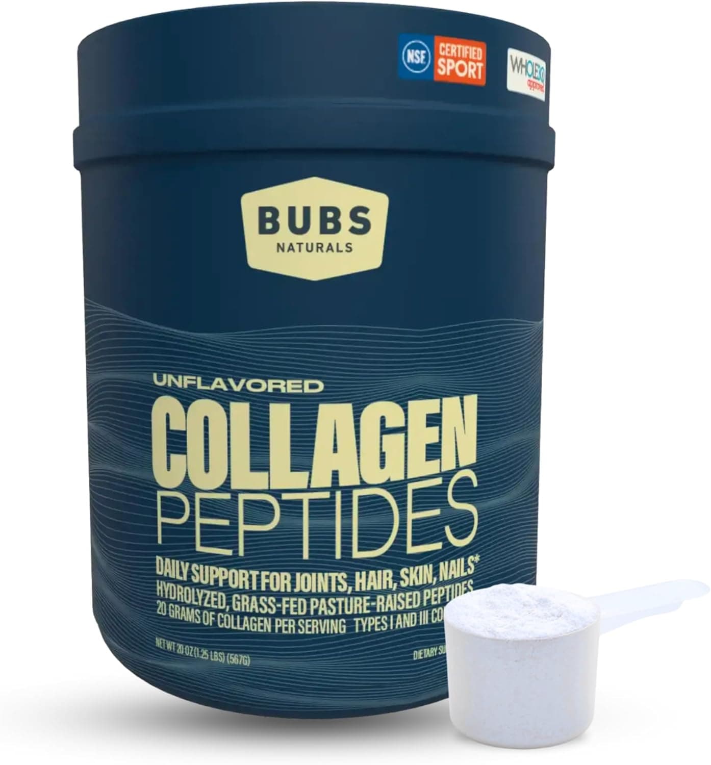 BUBS Naturals Collagen Peptides Powder Collagen for Women Men Hydrolyzed Peptides Unflavored Pasture Raised Grass Fed Paleo Keto Friendly Supports Hair Skin Joint Health 20 oz 28 Servings