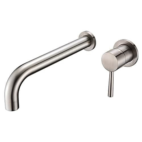 SUMERAIN Bathroom Brushed Nickel Wall Mount Tub Faucet Single Lever Handle Solid Brass with Valve, High Flow and Long Spout