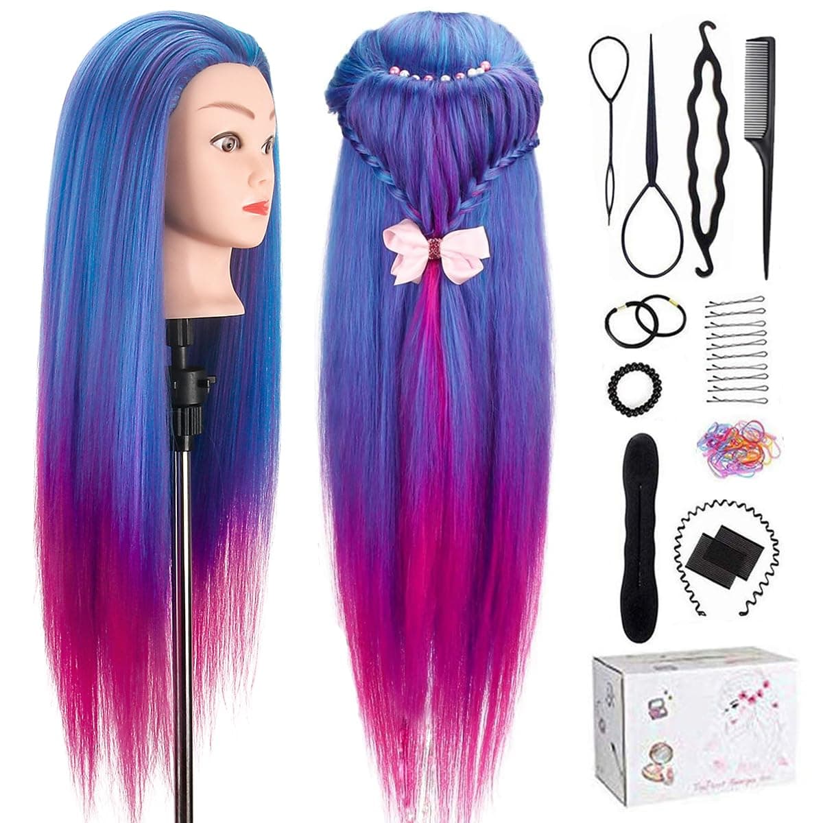 TopDirect 29 Hair Mannequin Head for Cosmetology Training With Clamp Holder and Styling Tools