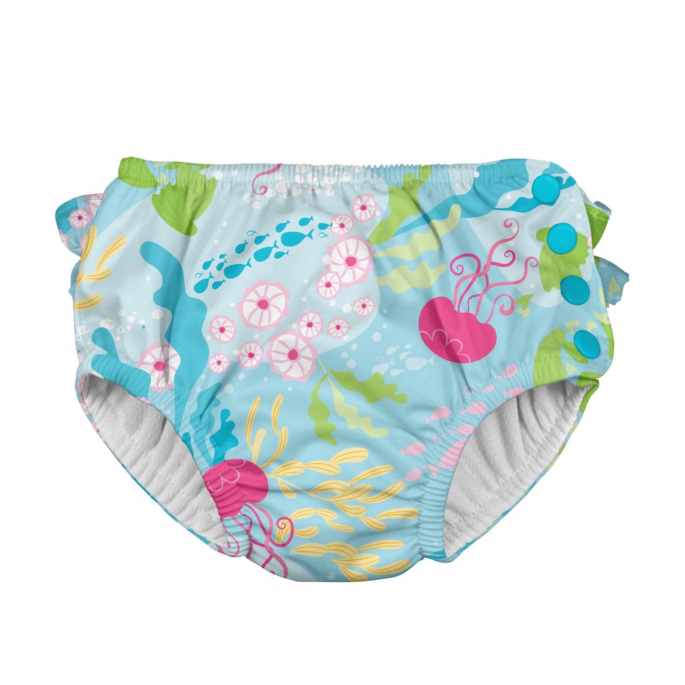 i Play Baby Girls Ruffle Snap Reusable Absorbent Swim Diaper Aqua Coral Reef 18 Months