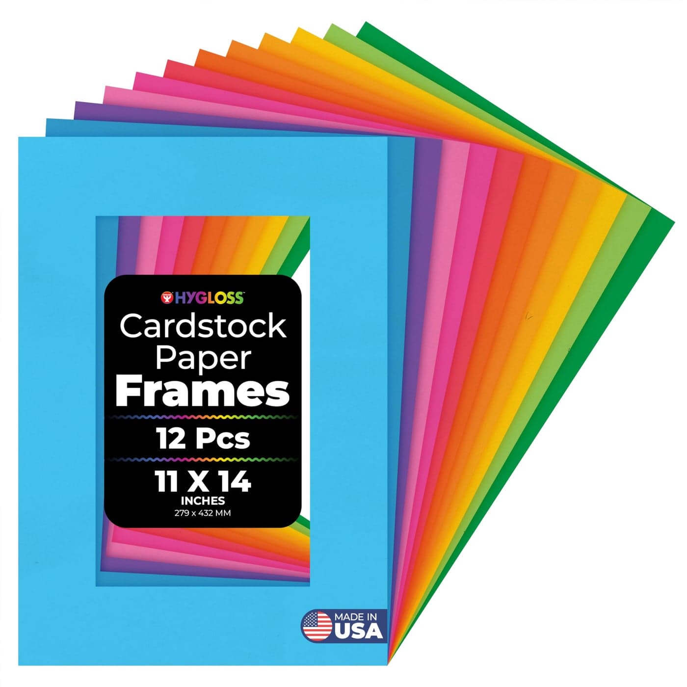 Hygloss Products Bright Specialty Frames Cardstock Paper FrameLarge11 x 14 InchesCenter Size of 8 x 10 Inches 1012 Colors 12 Count