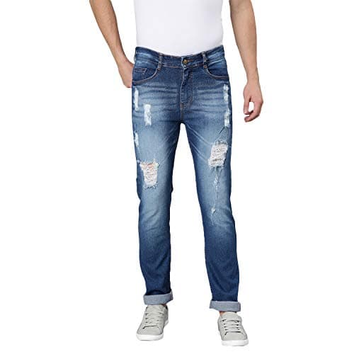 Urbano Fashion Men's Blue Slim Fit Heavy Distressed/Torn Jeans (avdisheavywhsk-mblu-28)