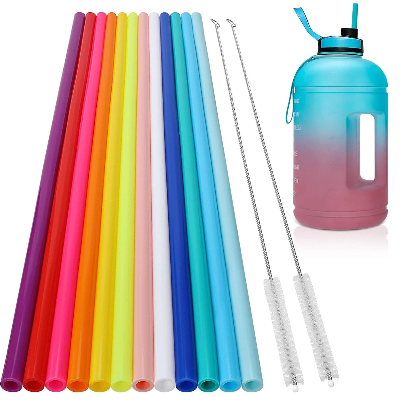 12 Pack Extra Long 145 inch Reusable Silicone Straws for Stanley 40 oz Tumbler 1 Gallon 128 75 64 OZ Tumbler Large Water Bottle Wine Bottle Flexible Drinking Straws with 2 Cleaning Brushes