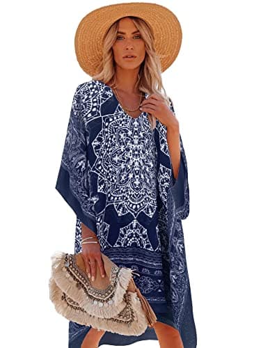Moss Rose Women's Swimsuit Cover up Beach Kaftan for Bathing Suit with Floral Pattern