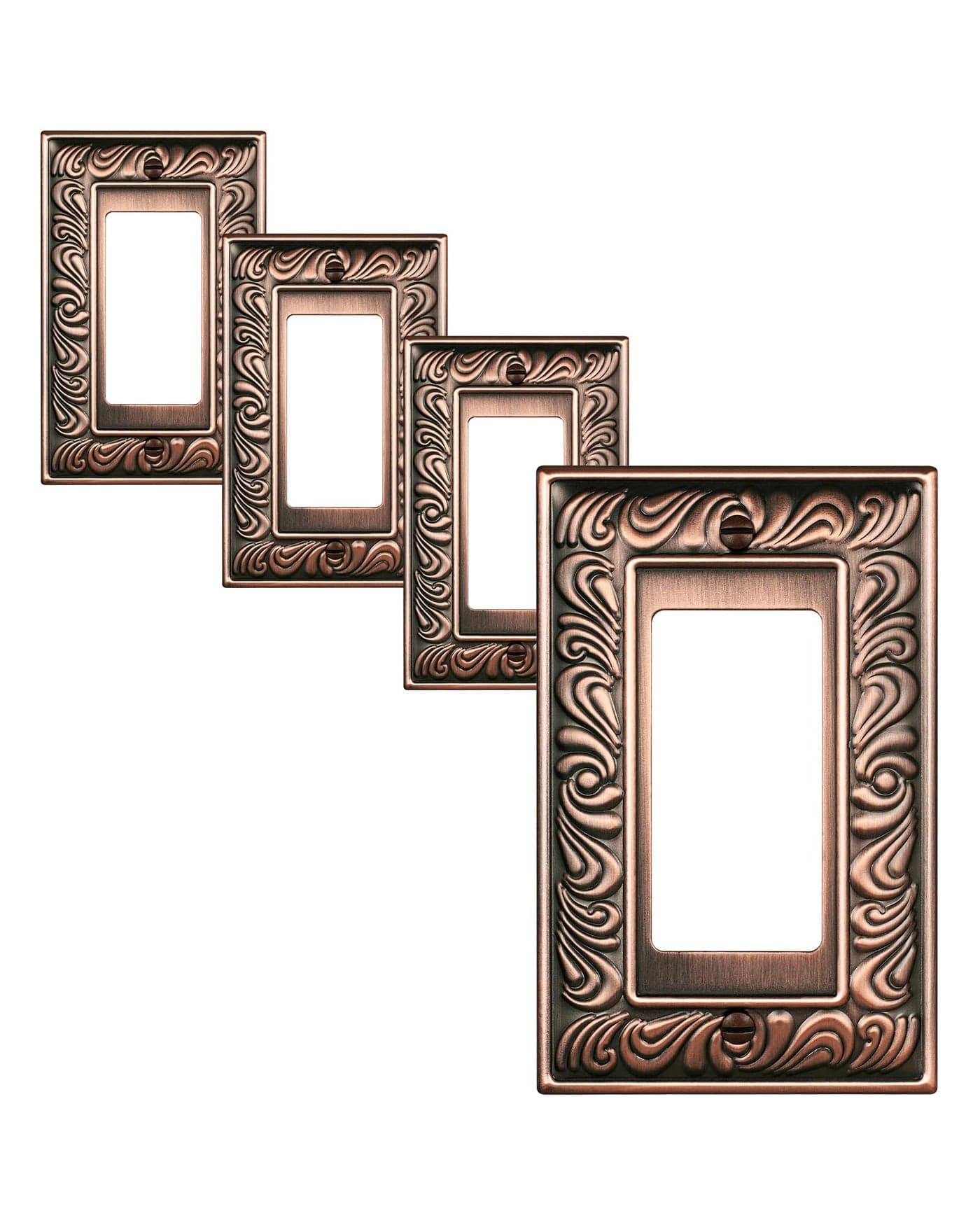 TREEWELL 4Pack Decorator Outlet Cover Plate Paisley Pattern Decorative Switch Plates Covers Antique Copper Metal Wall Plates