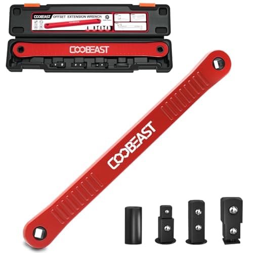 coobeast Red Offset Extension Wrench Impact Ready Socket Wrench Extender Tool with Versatile 14 38 and 12 Square Drive Adapters Universal Extensions Wrench for Small Place
