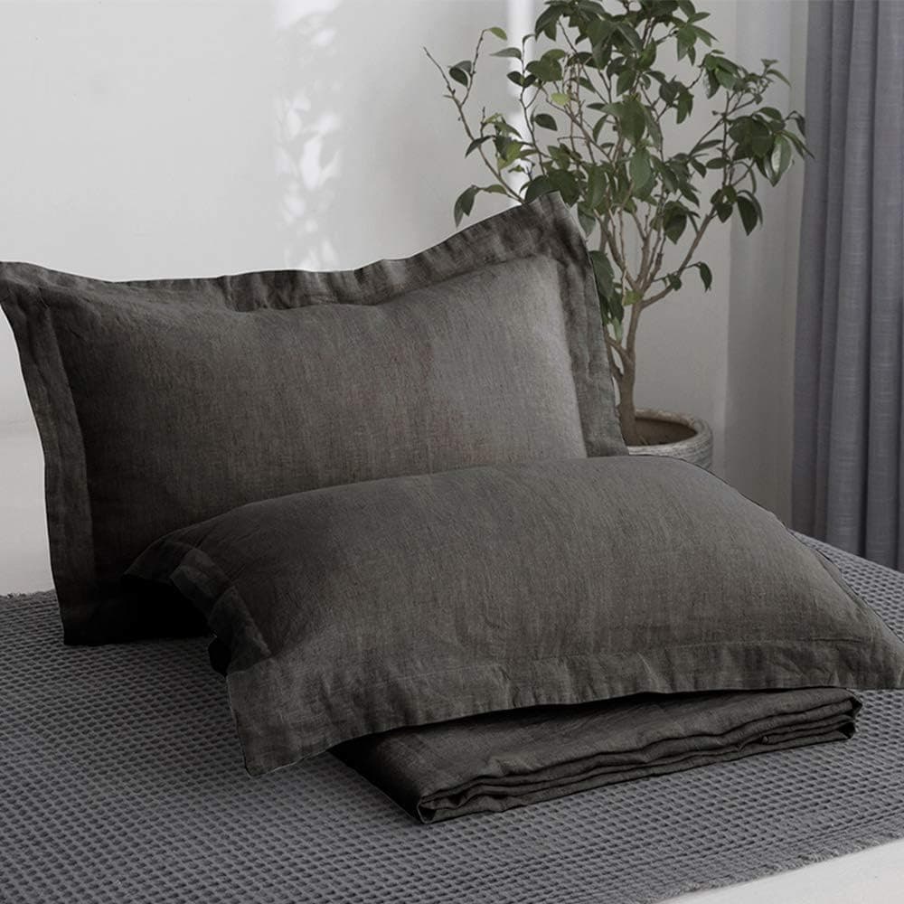King Linens 100 French Linen Pillow Shams Basic Style Pack of 2 Washed Solid Color Natural Flax Soft Breathable Dark Grey 20 x 36