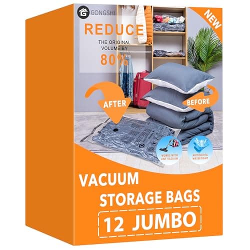 Vacuum Storage Bags Jumbo (12 x Jumbo),Plastic Packaging Bags,Space Saver Sealer Compression Bags for Blankets, Comforters, Pillows, Bedding,Clothes Storage