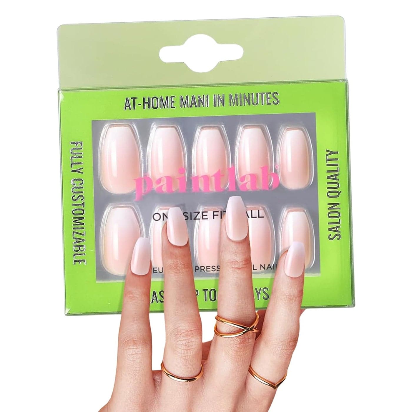 PaintLab Press-On Nails Manicure Kit, Gradient French, 30-Piece Set, Long-Lasting Fake Nails with Glue, File, Prep Pad & Cuticle Stick