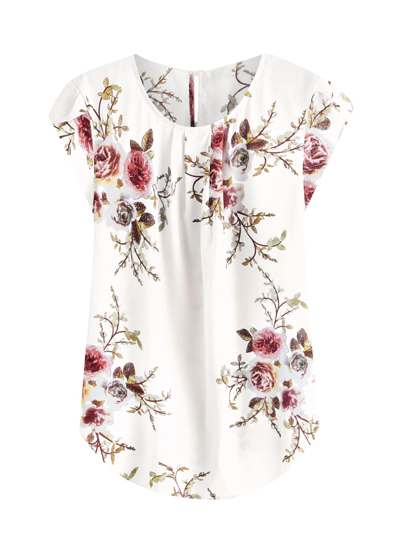Milumia Women's Elegant Floral Print Petal Cap Sleeve Pleated Vacation Office Work Blouse Top Beige 4X-Large