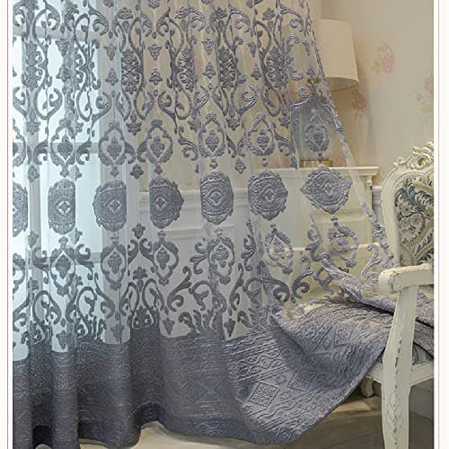 Amidoudou 1 Pair Luxury European Sheer Curtains Hollow Embroidered Tulle Curtains for Bedroom Living Room (Gray,54x90 Inch)