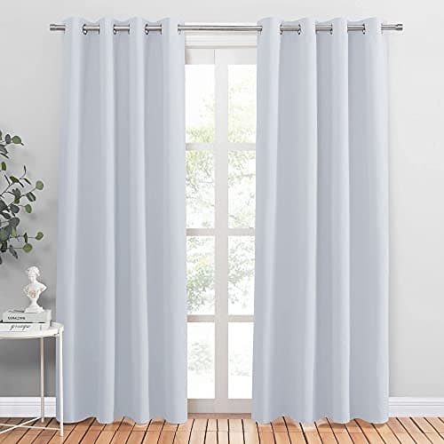 PONY DANCE Room Darkening Curtains for Bedroom Solid Grommet Top Thermal Insulated Curtain Panels Window Treatments Home Decor Drapes for Kids Room W 55 x L 80 inch Greyish White 1 Pair