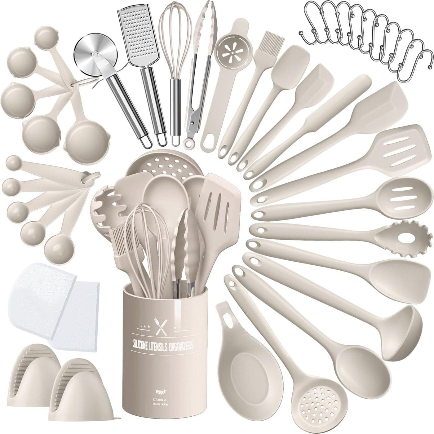 Silicone Kitchen cooking Utensils Set AIKKIL 43 Pcs Heat Resistant Khaki Cooking Utensils Set Turner Tongs Spoon Spatula Kitchen Gadgets Tools Set For Nonstick CookwareDishwasher BPA Free