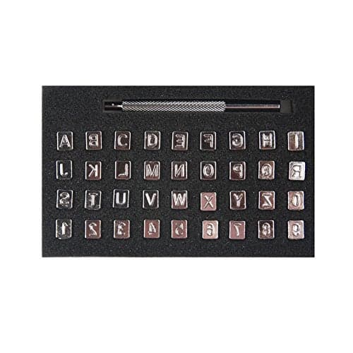 OWDEN Professional 37 Pieces Stamping for leathercraft Size14 Inch 65mm Tall Number and Letter Stamp Set with a Steel Handle Professional Stamping Tools Set