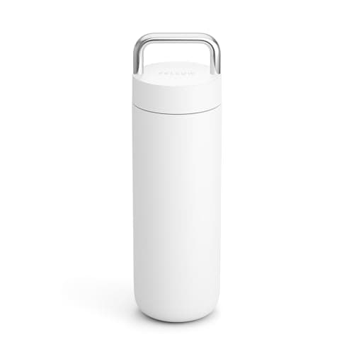 Fellow 20 oz Carter Carry Water Bottle - Leak-Proof Lid, Vacuum Insulated Stainless Steel Tumbler, Keeps Heat for 12 Hours/Stays Cold for 24 Hours, Stainless Steel Handle, Dishwasher Safe,Matte White