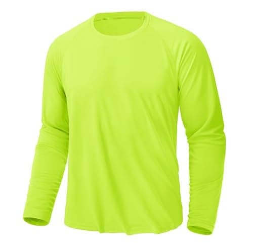 KEFITEVD Rash Guard for Men Long Sleeve Crew Neck T-Shirts UV Protection Active Shirts Lightweight Workout Shirts Hiking Shirt Quick Dry Fluorescent Green