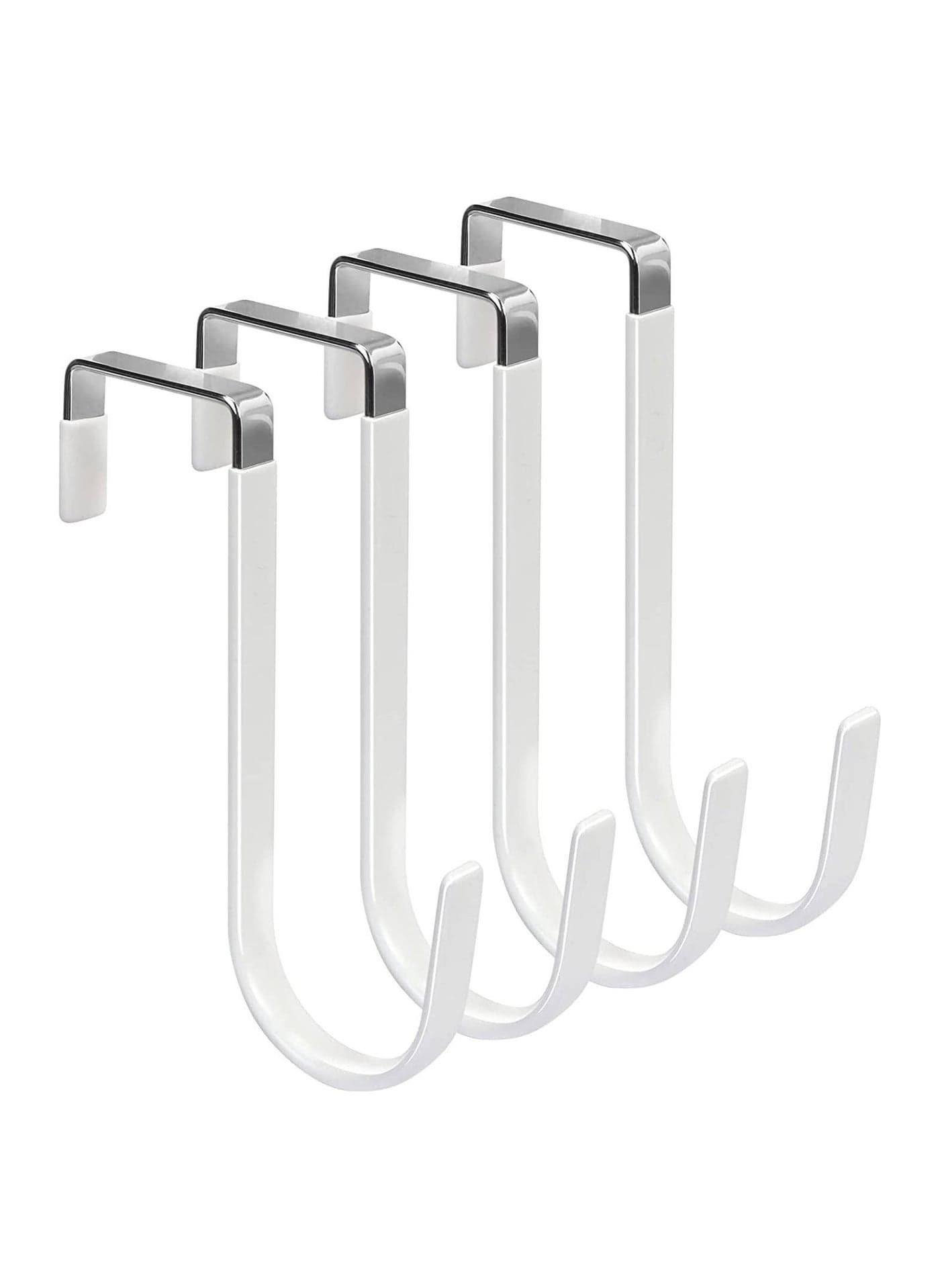 4 Pack Over the Door Hooks with Rubber Heavy Duty Organizer Hooks for Living Room Bathroom Bedroom Kitchen Ideal for Hanging Clothes Towels Hats Coats and Bags White