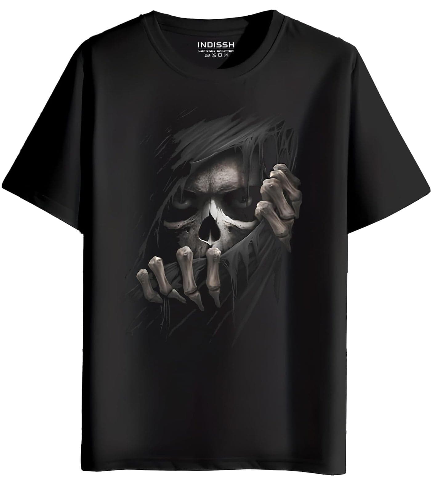 INDISSH Unisex Regular and Plus Size Adults Music Printed Round Neck 100% Cotton Tshirt - RNM-SKULLA1-BLK-S Black