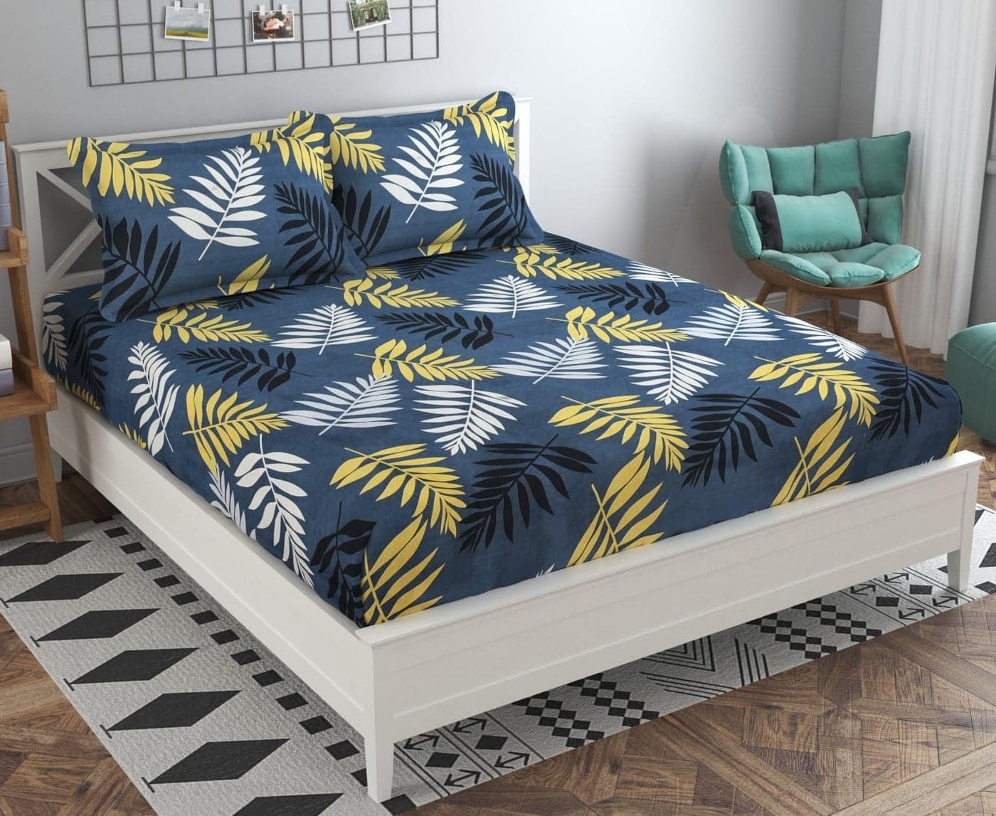 BSB HOME 120 TC Double 3D Printed Bedsheet with 2 Pillow Covers | 110 GSM Soft Brushed Microfiber - Breathable & Wrinkle Free - (86 X 88 Inch, Grey & Black & White)