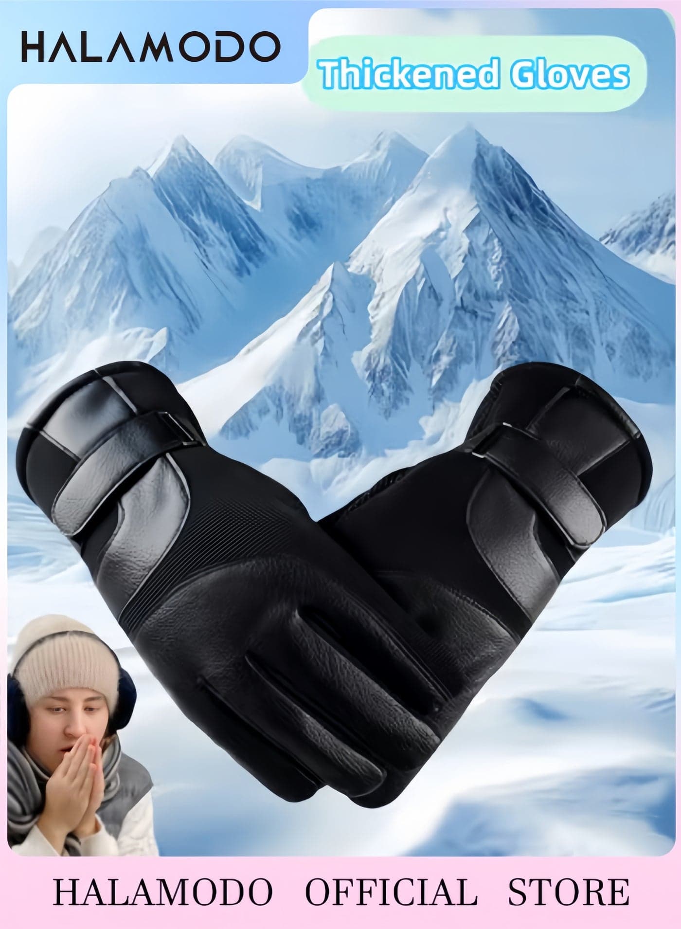 Touchscreen Winter Gloves for Men & Women Thicken Leather Cycling Gloves Warm Knit Gloves Water Resistant Windproof Thermal Gloves for Hiking & Driving & Cycling & Skiing