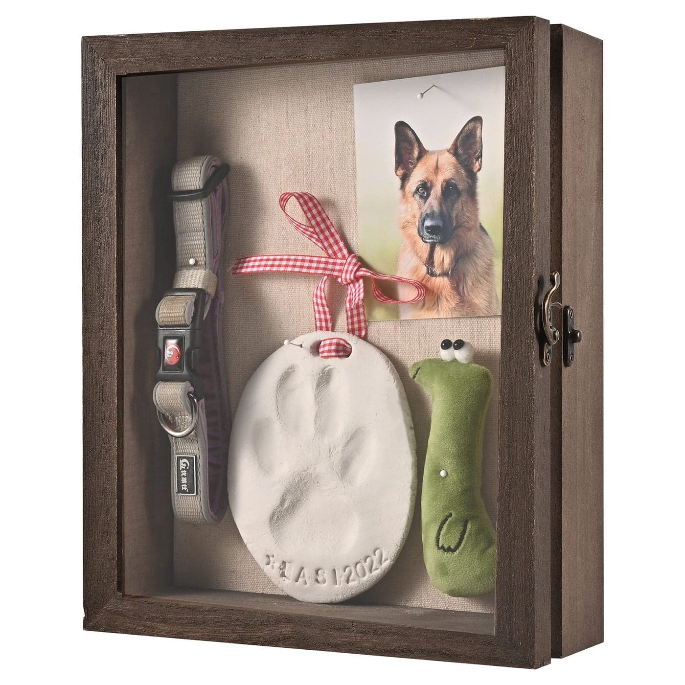 Gognlvn Pet Memorial Shadow Box with Clay Paw Print Impression KitDog Wood Picture Frame Ornament as Loss Pet Keepsake and Gifts for Pet Lover