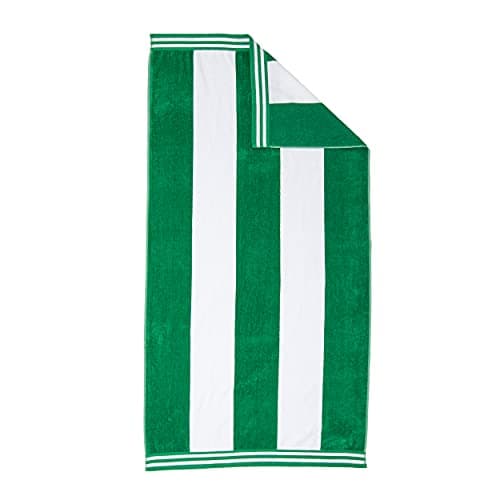 Superior Cotton Cabana Striped Beach Towels, Colorful Towels for Adult, Kid, Pool, Swimming, Sand, Travel, Large Oversized, Absorbent, Fast Drying, Bath Basics, Cabana Collection, 1 Piece, Dark Green