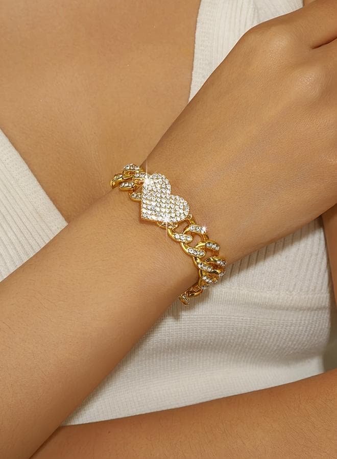 Gold Embellished Heart Shape Chain Bracelet