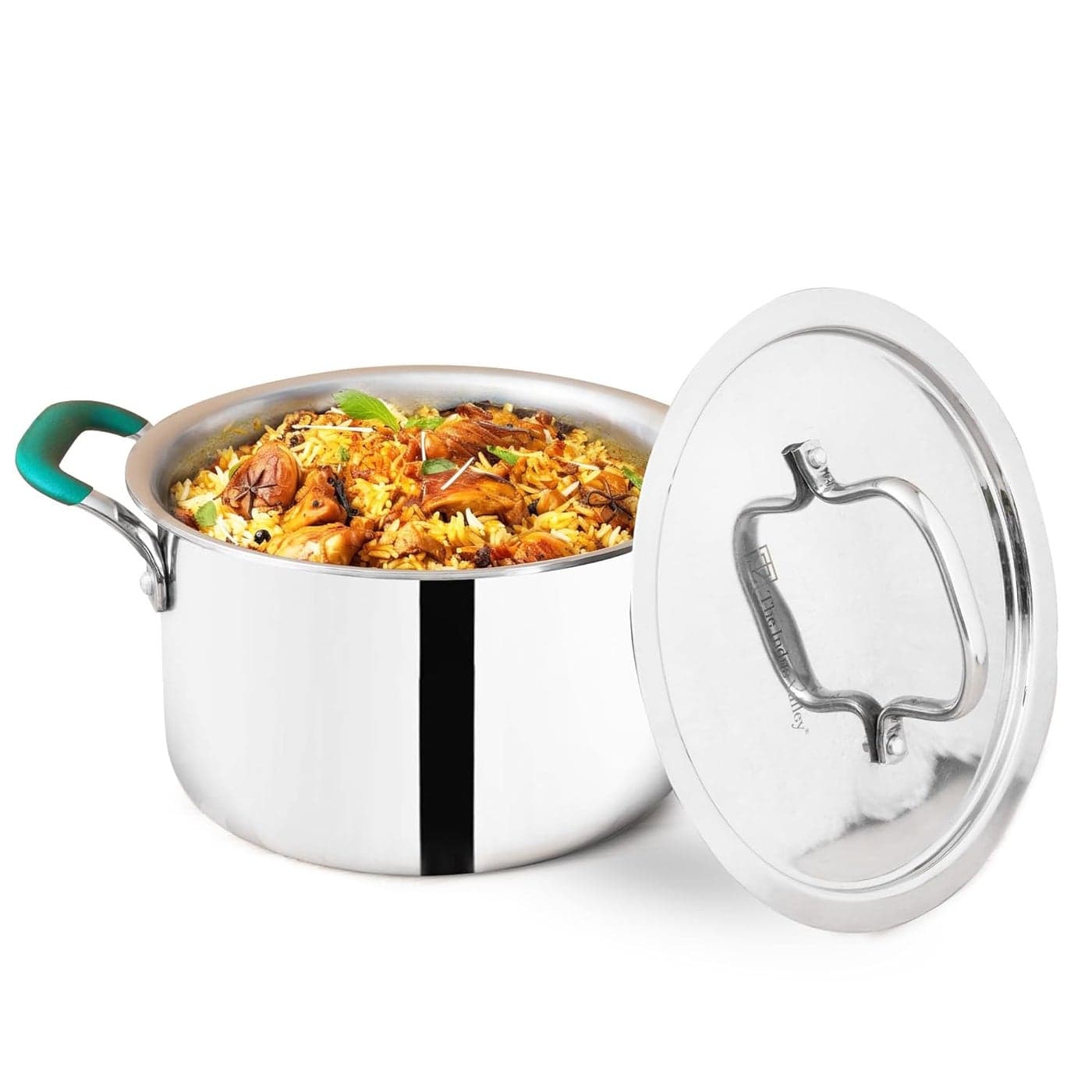 The Indus Valley Triply Stainless Steel Stock PotBiryani PotHandiDutch Oven with Steel Lid Medium 216cm85 inch 29 liter 14kg Induction Friendly Nonstick 3Layer Body