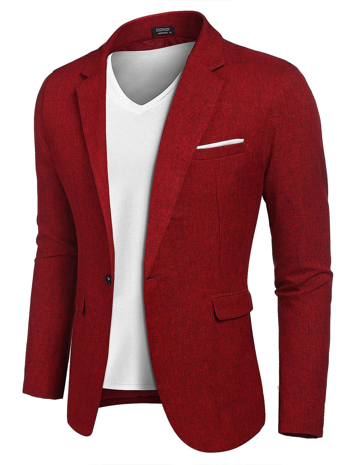 COOFANDY Men Suit Jacket Linen Slim Fit Sport Coat Business Fashion Daily Blazer Wine Red