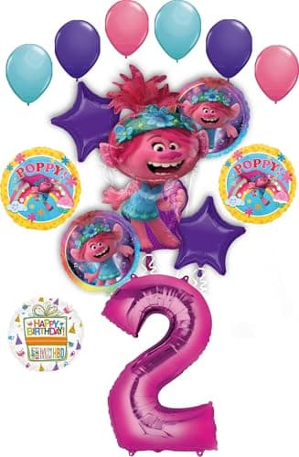 Poppy World Tour 2nd Birthday Party Supplies Trolls 15pc Balloon Bouquet Decorations