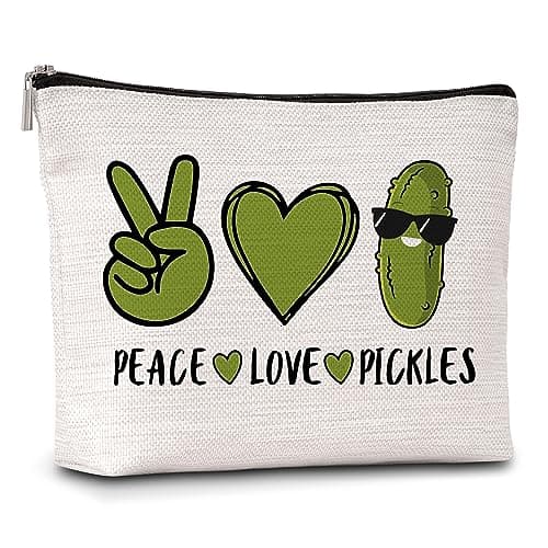 Peace Love Pickles Small Makeup Bag Pickle Lover Makeup Travel Toiletry Bags Funny Friendship Gifts for Women Pickle Lovers Girls Teens Sister-A01