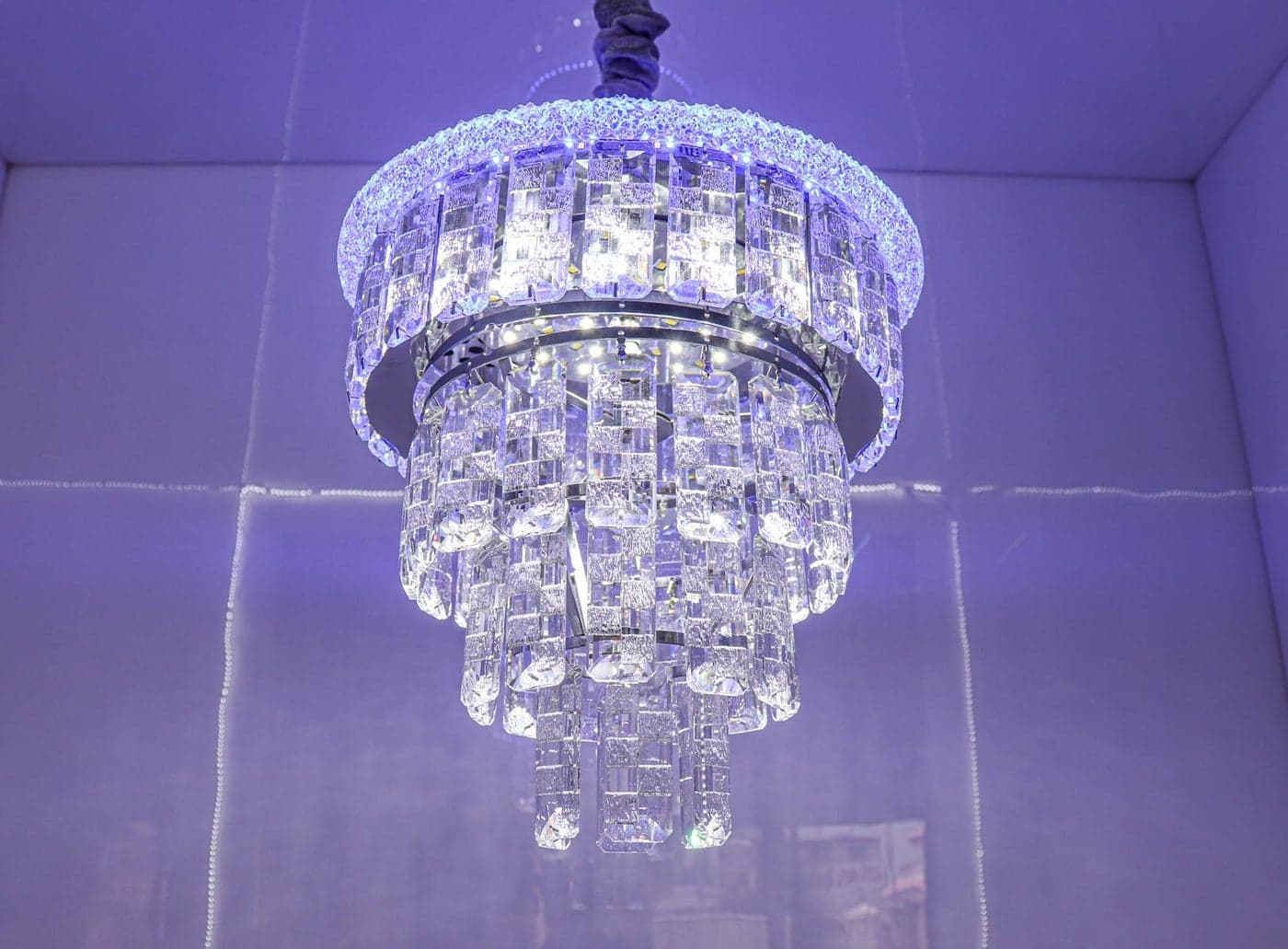 swanart Zephyra Rotating Crystal Chandelier with Multi Color LED, Bluetooth Music System, 3-Tier K9 Crystal Ceiling Light for Living Room, Bedroom & Luxury Interiors