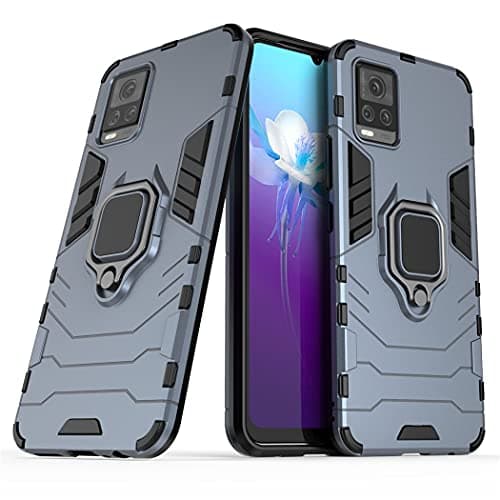 MaiJin Compatible with VIVO V20 Case Metal Ring Grip Kickstand Shockproof Hard Bumper Works with Magnetic Car Mount Dual Layer Rugged Cover Navy Blue