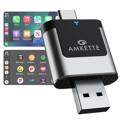 Amkette Drive 2in1 Wireless CarPlay & Android Auto Adapter | WiFi 6 Low-Latency | Bluetooth 5.4 Fast Pairing | Converts Wired to Wireless | USB-A & USB-C | Supports OEM Steering Controls