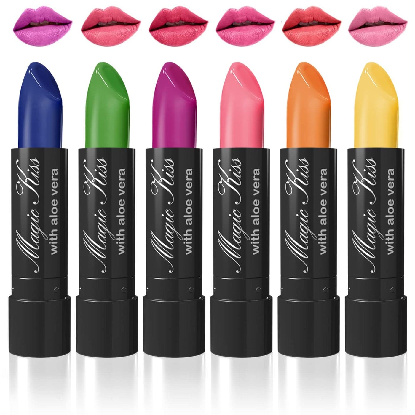 Magic Kiss Color Changing Matte 6 Piece Lipstick Set infused with Aloe Vera Made in USA Colors of Aloha 1