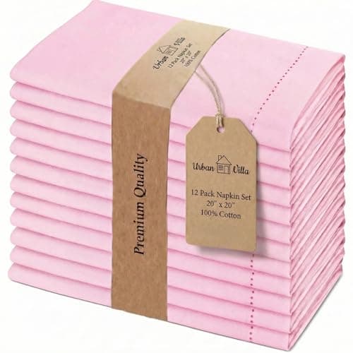 Urban Villa Cloth Napkins 100% Cotton Highly Absorbent Washable Reusable Premium Dinner Napkins Ideal for Gifts for Mothers Day Hotel Farmhouse Parties - Pink - Hemstitch (20" x 20", Set of 12)