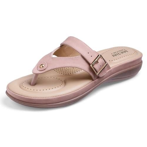 DOCTOR EXTRA SOFT Women's Flat Comfortable Memory Foam Slippers/Flip-Flops Fashion Stylish Casual Diabetic Orthopedic Lightweight Synthetic Slip-on Sandals with Adjustable Strap for Girls/Ladies D-623-Peach-7UK