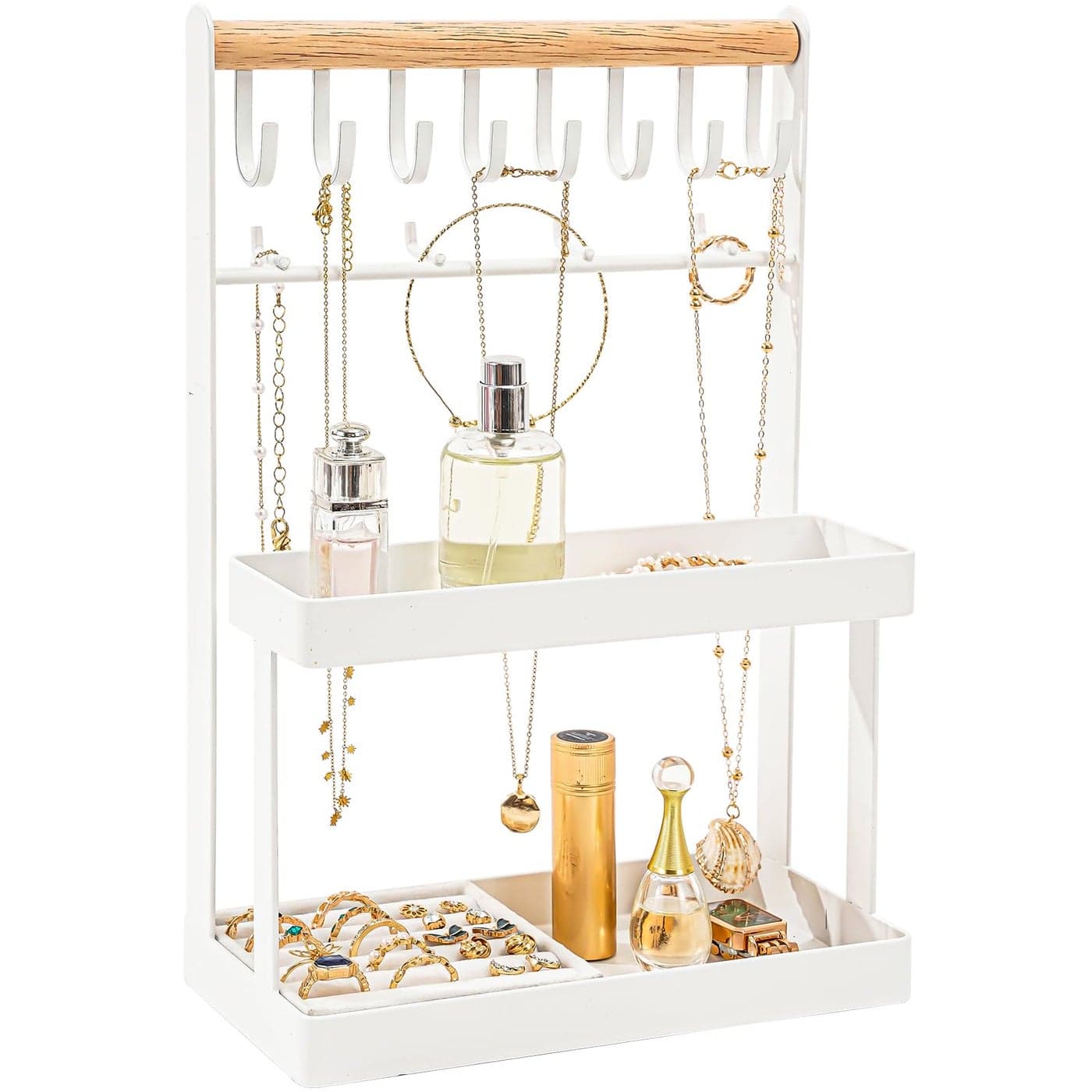 Lolalet 4Tier Jewelry Organizer Cute Necklace Holder Stand with 12 Hooks for Teen Girl Aesthetic Room Bedroom Decor White