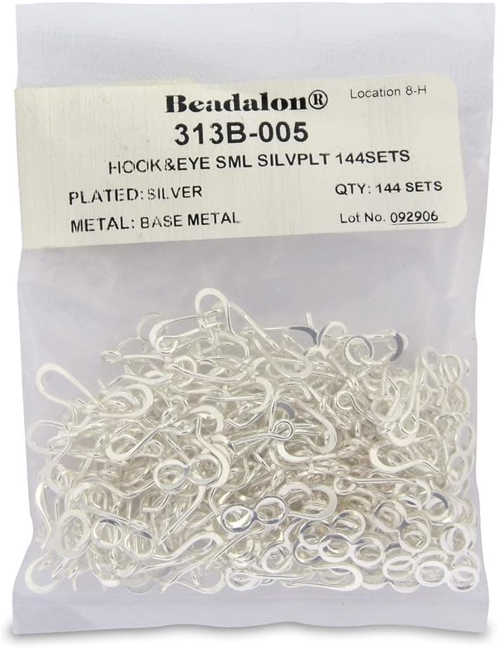 Beadalon RT934 Small Hook and Eye Clasps Silver Plate Set of 144