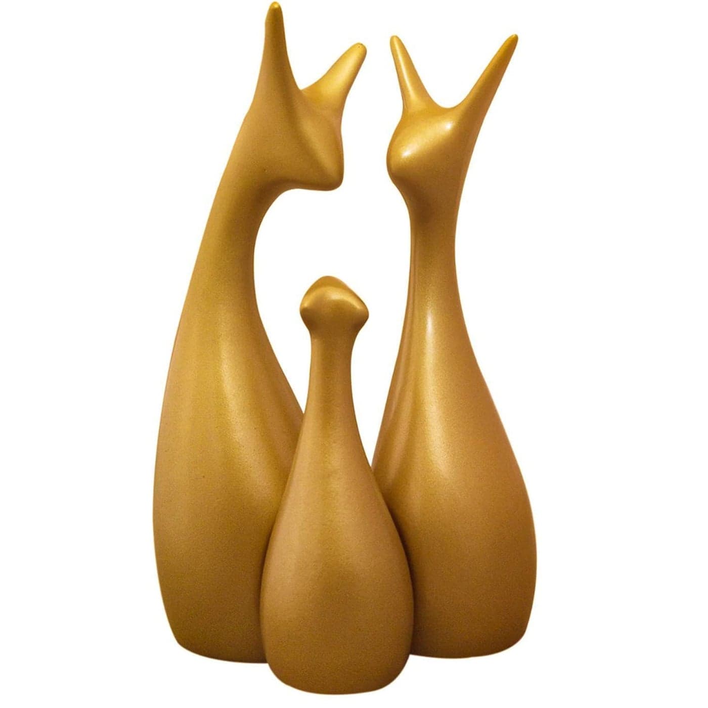 Xtore Lavish Gold Home Decor Lucky Deer Family Ceramic Figurine Set of 3 Gold Matte