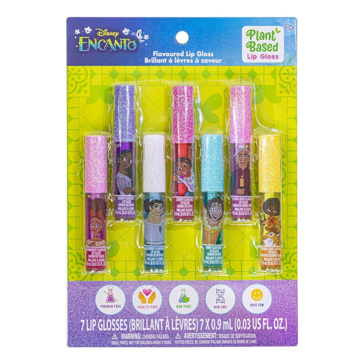 Townley Girl Disney Encanto 7 PK Kids Lip Gloss Set Vegan Girls Makeup for Ages 3