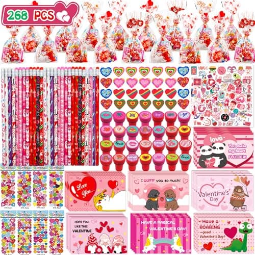 Phaorui 268pcs Valentines Day Gifts for Kids Classroom Valentines Goodie Bags Stuffers Valentine Card Gift for Kid Valentine Classroom Party Favors Prizes for Kids Girls