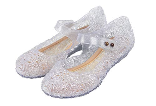 GUGUYeah Princess Costumes Crystal Jelly Flats Shoes,Cosplay Birthday Party Dress Up Sandals for Little Girls, Toddler or Kids White/Silver