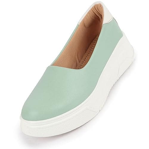 FAUSTO FST FJDWC-7011 Pista GREEN-39 Women's Pista Green Outdoor Fashion Comfort Height Enhance Platform Heel Ballerina Slip On Shoes (6 UK)