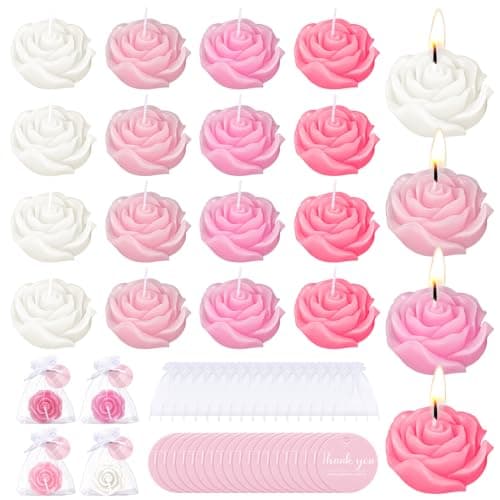 Treela 24 Set Flower Candles Wedding Favor for Guests Mini Pink Rose Shaped Tealight Candles for Return Gift Wedding Birthday Bridal Shower Housewarming Party