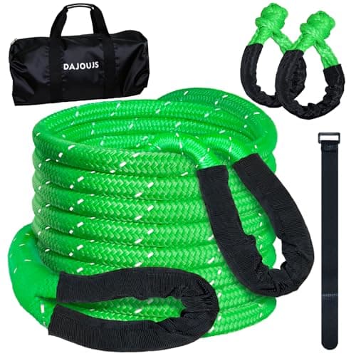 DAJOUJS Kinetic Recovery Tow Rope 5/8" x 20ft Tow Strap 36000lbs Snatch Strap with 2Pcs Soft Shackles 56000lbs Break Strength Heavy Duty Kinetic Towing Rope for Truck ATV UTV Offroad Recovery Rope Kit